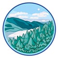 Vector circle logo Mountain Hills and forest