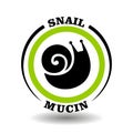 Vector circle logo with snail sign for packaging symbol of organic cosmetics contain natural snail mucin extract