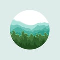 Vector Circle with Mountains Illustration, Isolated Design Element, Wild Nature, Colored