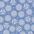 Vector circle ornament snowflakes blue seamless pattern