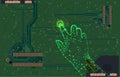 Vector Circuit Background with Glowing Cyber Human Hand, Push the Button.