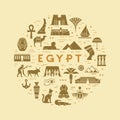 Vector circular concept of icons on the theme of sights and symbols of Egypt with space for text