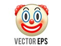 Vector circus or birthday clown icon with white face makeup, red nose, exaggerated eyes and smile