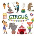 Vector circus funfair and fairground icon set