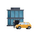 Taxi order. The man hailed a taxi. Vector illustration