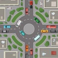 Vector city buildings, roads and cars top view illustration Royalty Free Stock Photo