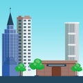 City outdoor day landscape house and street buildings outdoor cityspace disign vector illustration modern flat Royalty Free Stock Photo