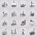 Vector city and country historical building badge set