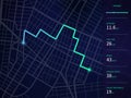 Vector city map with route and data interface for gps navigation and tracker app