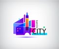 Vector city scape, real estate logo. Geometric abstract building composition, architecture Royalty Free Stock Photo