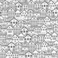 Vector city seamless pattern with hand drawn houses. Royalty Free Stock Photo