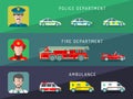 Vector city service infographics in flat style. Urban municipal transport with different professions men icons.