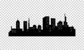 Vector City Silhouette. Black color. Panorama of Megapolis . Skyscrapers in the Night with Lights in the Windows