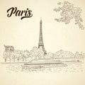 Vector city sketching on vintage background. Paris, France,