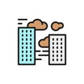 Vector city smog, air pollution flat color line icon. Royalty Free Stock Photo