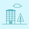 Vector city thin line office building with tree and cloud. Town business real estate apartment concept icon Royalty Free Stock Photo