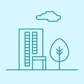 Vector city thin line office building with tree and cloud. Town business real estate apartment concept icon Royalty Free Stock Photo