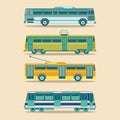 Vector city transport set in flat style. Urban vehicles infographics. Different municipal tram, trolleybus etc icons.