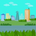 Vector city view, Landscape with buildings and skyscrapers abstract background illustration Royalty Free Stock Photo