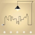 Vector cityscape with creative wire light bulb