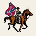 Civil War Confederate Soldier HOld The Flag while riding the horse