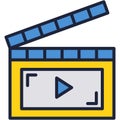 Vector clap board line icon video cut app button