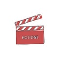 Vector clapper for movie with inscription on cartoon style on white isolated background