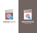 Vector clapperboard and click logo combination. Cinema and cursor symbol or icon. Unique movie and video logotype design