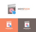 Vector clapperboard and click logo combination. Cinema and cursor symbol or icon. Unique movie and video logotype design