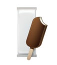 Vector Classic Bitten Popsicle Choc-ice Lollipop Ice Cream in Chocolate Glaze on Stick with White Plastic Foil Wrapper Royalty Free Stock Photo