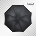 Vector classic black round Rain umbrella top view. Transparent background