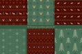 Vector classic christmas seamless patterns set with stylized reindeers, spruces and snowflakes