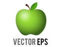 Vector classic green apple icon, shown with stem, single, leaf