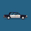 Vector Classic Police Car. Side view. Modern flat style illustration. Icon Royalty Free Stock Photo