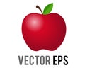 Vector classic red apple icon, shown with stem, single, green leaf Royalty Free Stock Photo