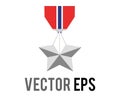 Vector classic silver military medal star icon with red, blue ribbon
