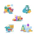 Vector cleaning flat icons piles set illustration