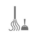 Vector cleaning tools, scoop, broom grey icon.