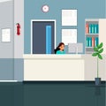 Vector clinic reception room with nurse at work Royalty Free Stock Photo