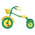 Vector clip art children`s tricycle. children`s bike is green. Royalty Free Stock Photo