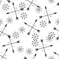 Vector, clip art, hand drawn. Pattern, seamless, stars, baby, snowflakes, signs, arrows, ornament, boho, textile, cute, wallpaper