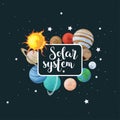 Vector clip art set of solar system. Kids poster with planet on space background. Universe texture for greeting cards, invitations Royalty Free Stock Photo