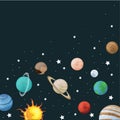 Vector clip art set of solar system Square banner with planet on space background Universe texture for greeting cards, invitations Royalty Free Stock Photo