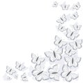 Corner frame of white butterflies isolated on white background. Vector clipart