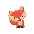 Vector clipart of a cute little fox in color, cartoon style. Woodland animal. Concept children print. For postcards and prints.