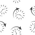 Vector clock and arrow icon indicating clockwise direction, time up seamless pattern on a white background Royalty Free Stock Photo