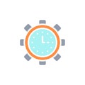 Vector clock in gear, productivity, time management white line icon.