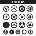 Vector Clock Gears. Black Icons Isolated On White Background. Royalty Free Stock Photo