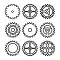 Vector Clock Gears. Outline Icons Set Clock Or Machine Wheel Mechanism. Mechanical, Technology Sign Isolated On White Background.