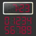Vector clock with red glowing digital numbers